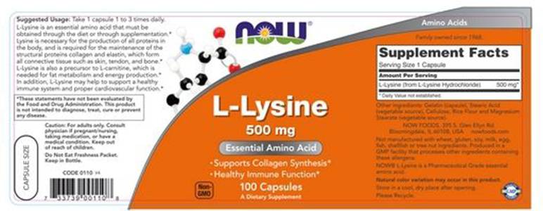 L-Lysine 500 mg - 100 capsules - Nutra Best Europe