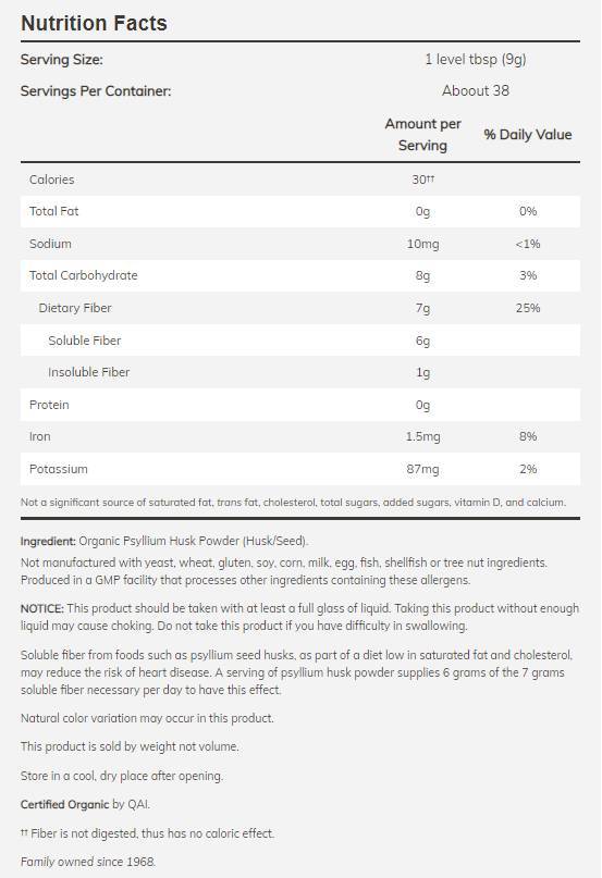 Psyllium Husk Powder / Organic - 680 grams - Nutra Best Europe