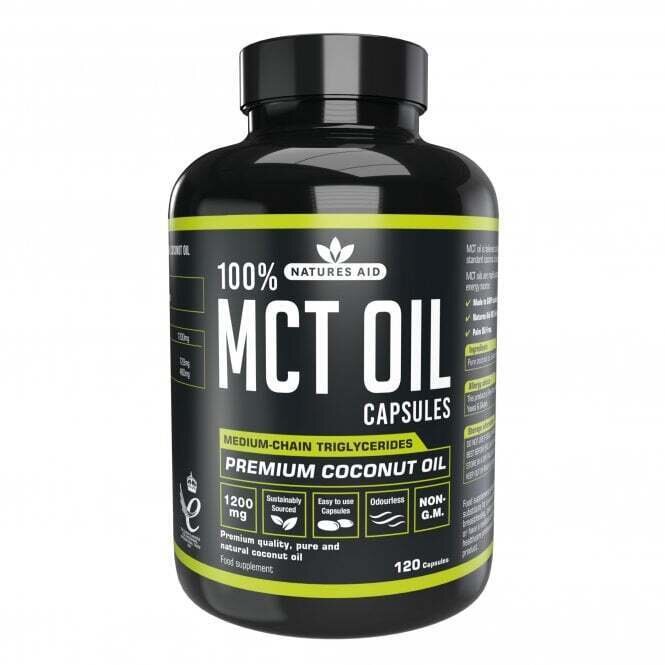 Közepes szénláncú trigliceridek kókuszolajból (100% MCT olaj) 1200 mg 120 kapszula NaturesAid