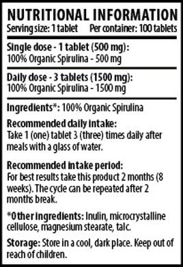 100% bio Spirulina - 100 tabletta