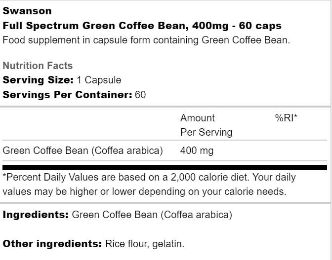 Full Spectrum Green Coffee Bean 400 mg 60 capsules - Nutra Best Europe