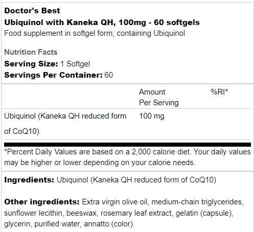 BEST Ubiquinol Kaneka QH 50 mg - 90 Gel capsules - Nutra Best Europe