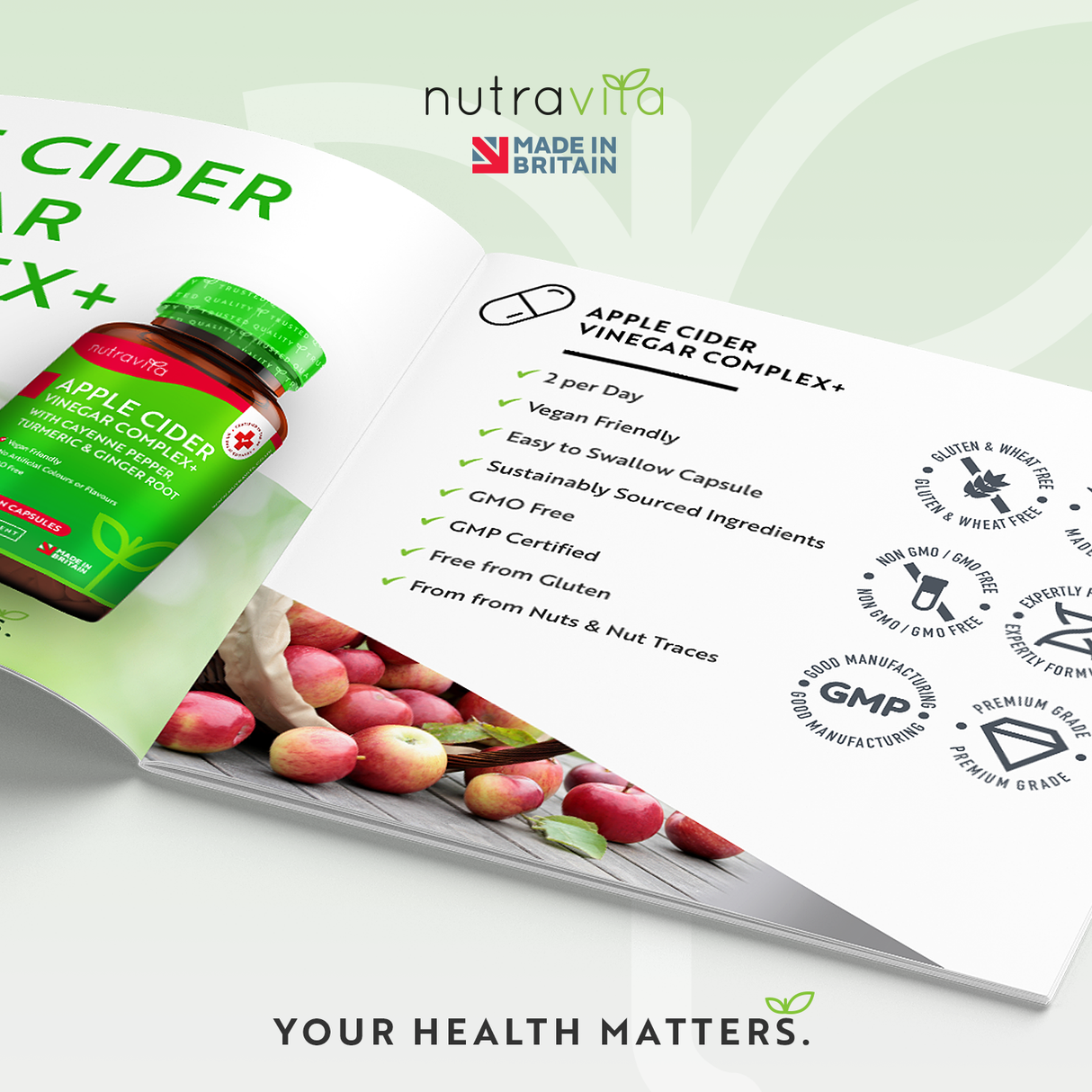 Apple Cider Vinegar 1000 mg /180 capsules, 90 doses/ Nutravita - Nutra Best Europe