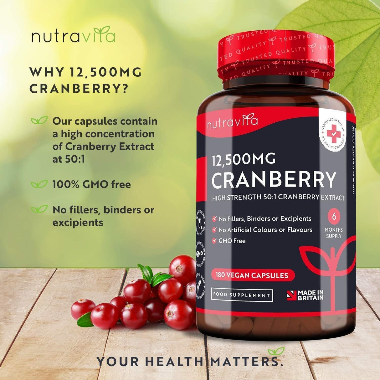 Cranberry - Red Cranberry 12500 mg 180 vegan capsules - Nutra Best Europe