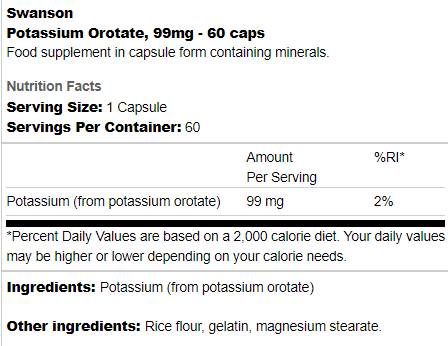 Potassium Orotate 99 mg 60 capsules - Nutra Best Europe