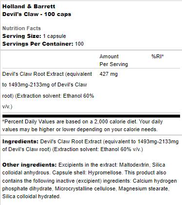 Devil's Claw 427 mg - 100 capsules - Nutra Best Europe