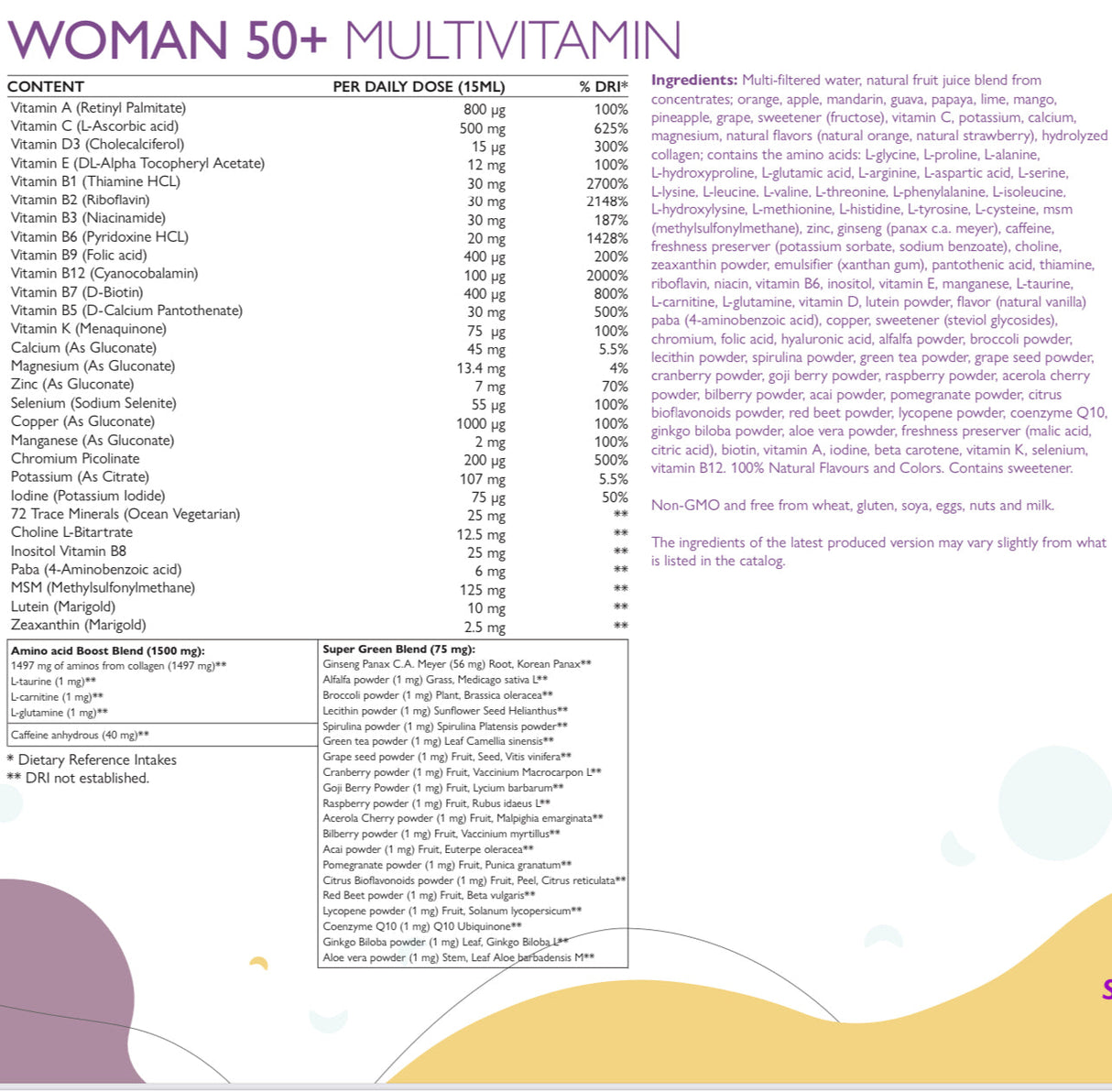 Women 50+ multivitamins for women with collagen 1497 mg - 149 active ingredients /500 ml/ - Nutra Best Europe