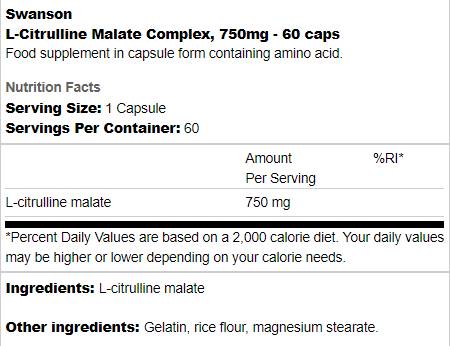 L-Citrulline Malate Complex 750 mg 60 capsules - Nutra Best Europe