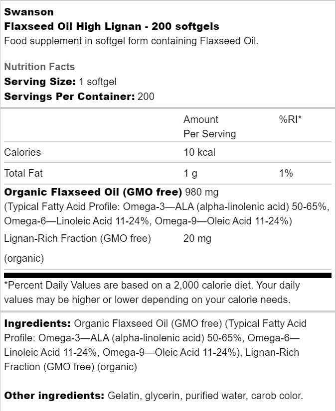 Flaxseed Oil High Lignan 200 Gel capsules - Nutra Best Europe