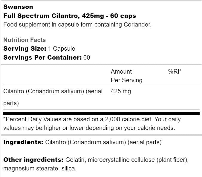 Full Spectrum Cilantro 425 mg 60 capsules - Nutra Best Europe