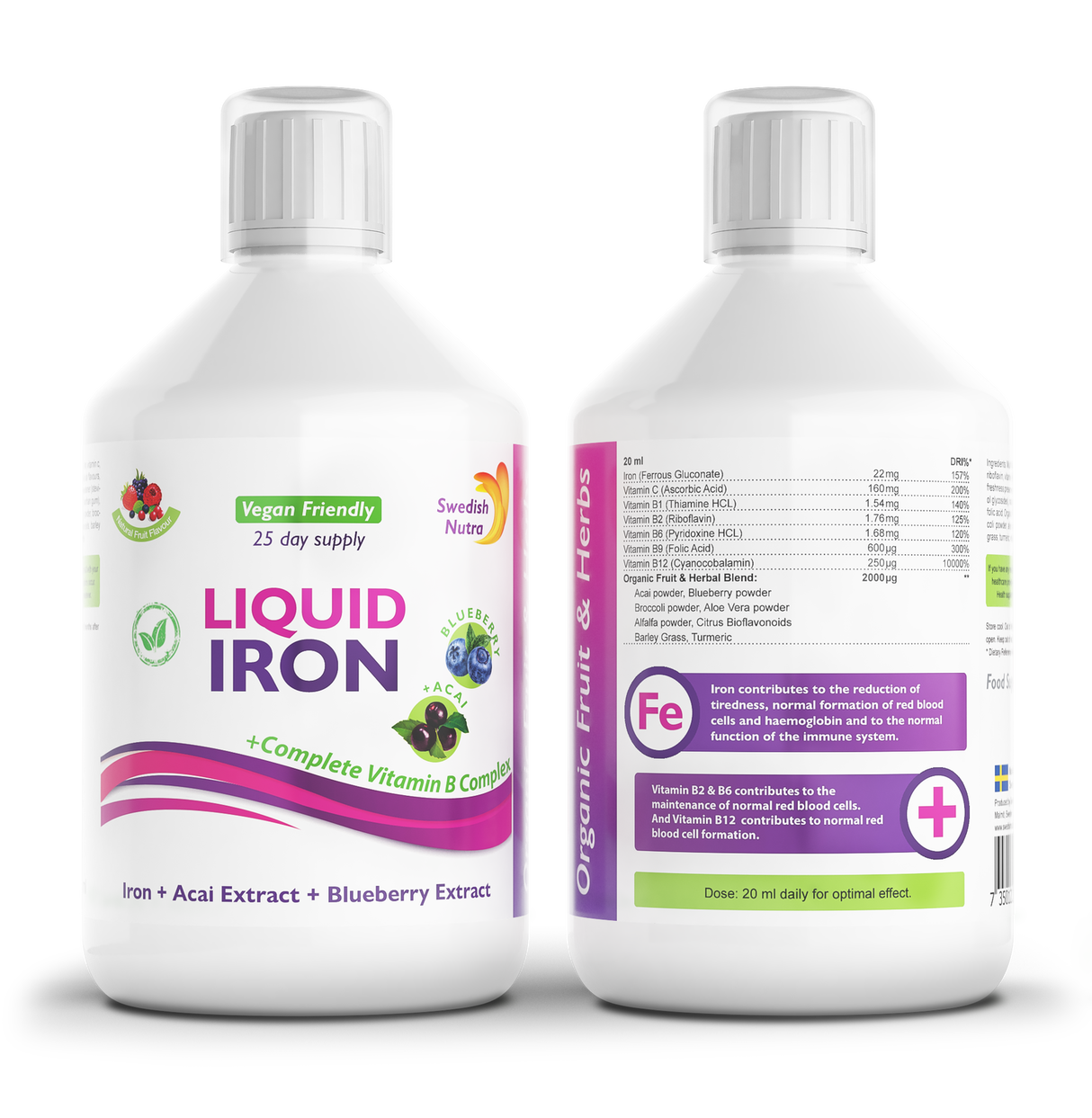Iron with B-complex and organic fruit and herb extract 500 ml /Vegan/ - Nutra Best Europe