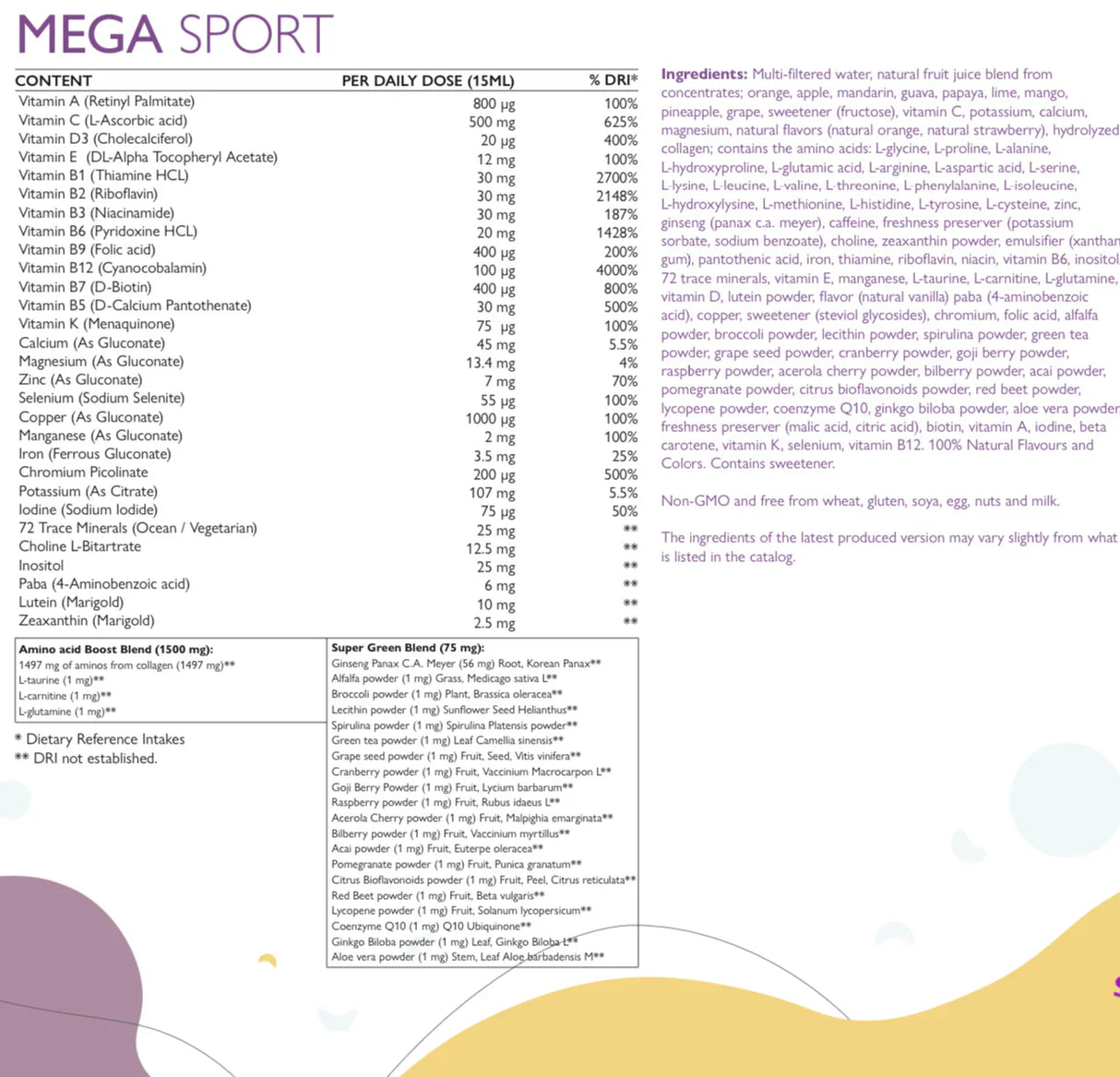 Mega Sport - vitaminok + ásványi anyagok + kollagén 1497 mg /500 ml/
