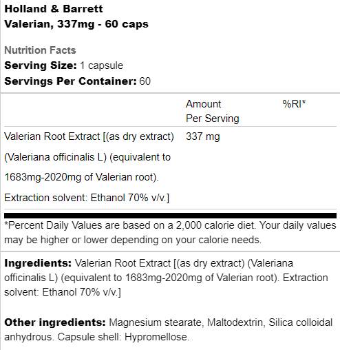 Valerian 337 mg - 60 capsules - Nutra Best Europe