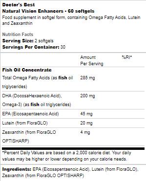 BEST Natural Vision Enhancers - 60 Gel Capsules - Nutra Best Europe