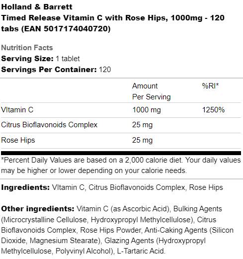 Vitamin C with Rose Hips 1500 mg | Timed Release - 100 Tablets - Nutra Best Europe