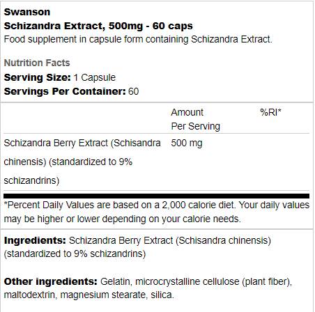 Schizandra Extract 500 mg 60 capsules - Nutra Best Europe