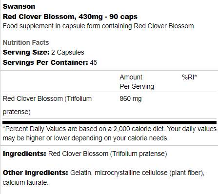 Red Clover Blossom 430 mg 90 capsules - Nutra Best Europe