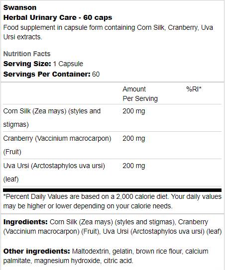 Herbal Urinary Care 60 capsules - Nutra Best Europe