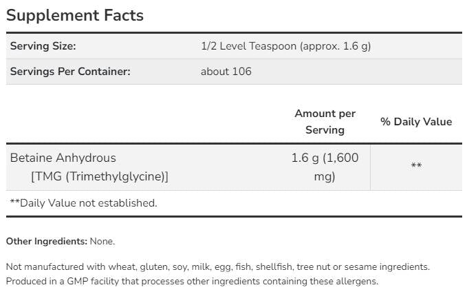 Betaine Powder | Endurance - 170 grams - Nutra Best Europe