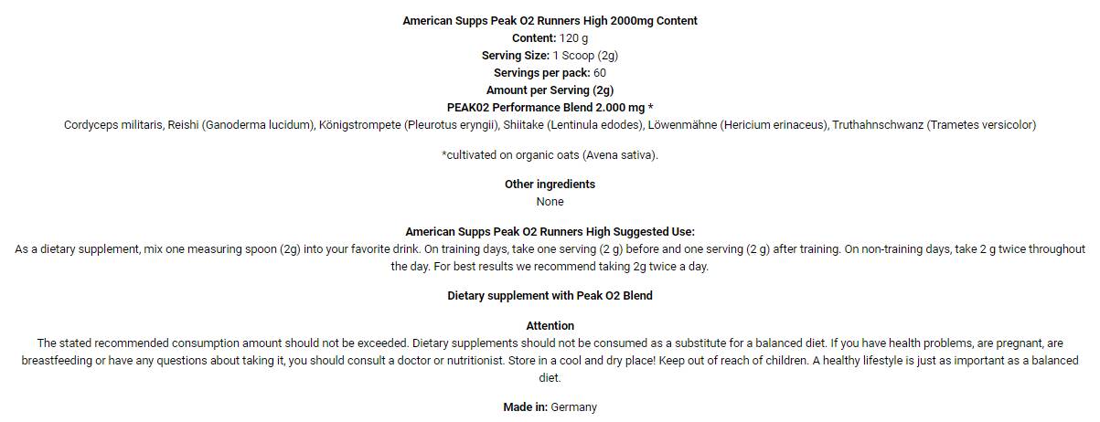 Peak O2 | The Runners High - 120 grams - Nutra Best Europe
