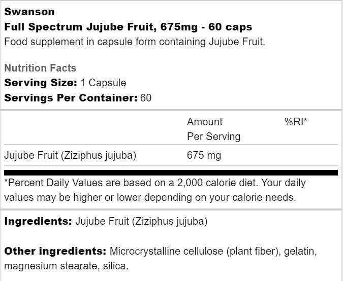 Full Spectrum Jujube Fruit 675 mg 60 capsules - Nutra Best Europe
