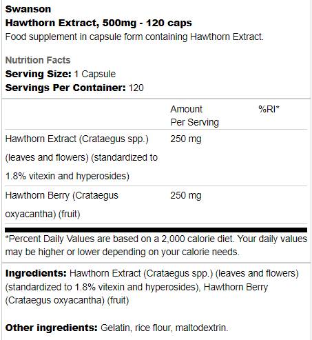 Hawthorn Extract 500 mg 120 capsules - Nutra Best Europe