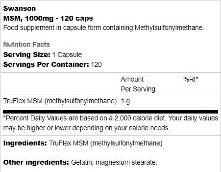 MSM 1000 mg - 120 capsules - Nutra Best Europe
