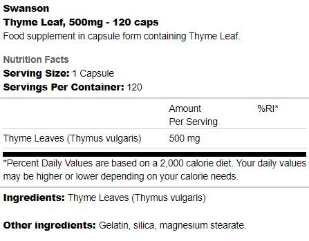 Thyme Leaf 500 mg 120 capsules - Nutra Best Europe