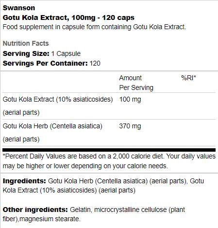 Gotu Kola Extract 100 mg 120 capsules - Nutra Best Europe