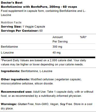 BEST Benfotiamine 300 mg | BenfoPure - 60 capsules - Nutra Best Europe