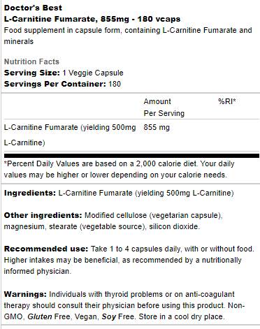 BEST L-Carnitine Fumarate 855 mg - 60 capsules - Nutra Best Europe