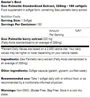 BEST Saw Palmetto 320 mg - 180 Gel capsules - Nutra Best Europe