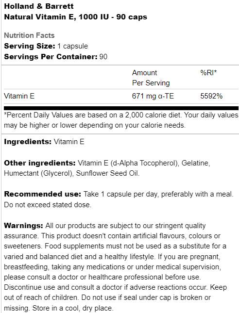 Natural Vitamin E 1000 IU - 90 capsules - Nutra Best Europe