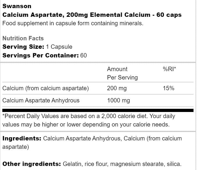 Calcium Aspartate 200 mg 60 capsules - Nutra Best Europe