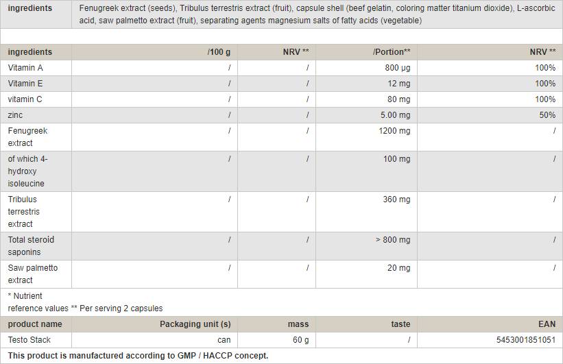 Testo Stack - 60 capsules - Nutra Best Europe