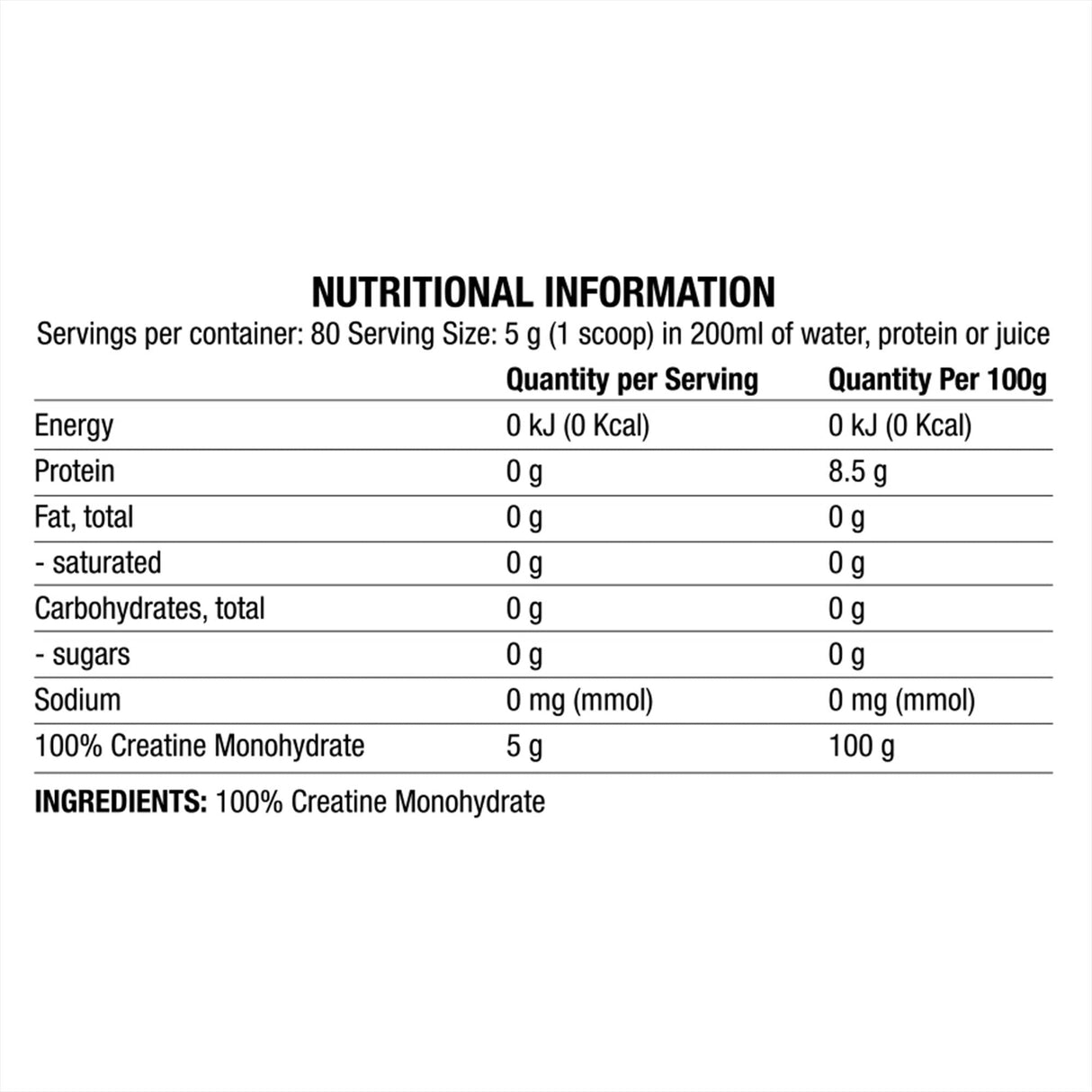 100% Creatine Monohydrate Powder - 400 grams - Nutra Best Europe