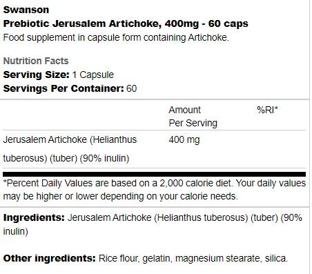 Prebiotic Jerusalem Artichoke 400 mg 60 capsules - Nutra Best Europe