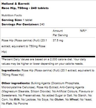 Rose Hip 750 mg - 240 Tablets - Nutra Best Europe