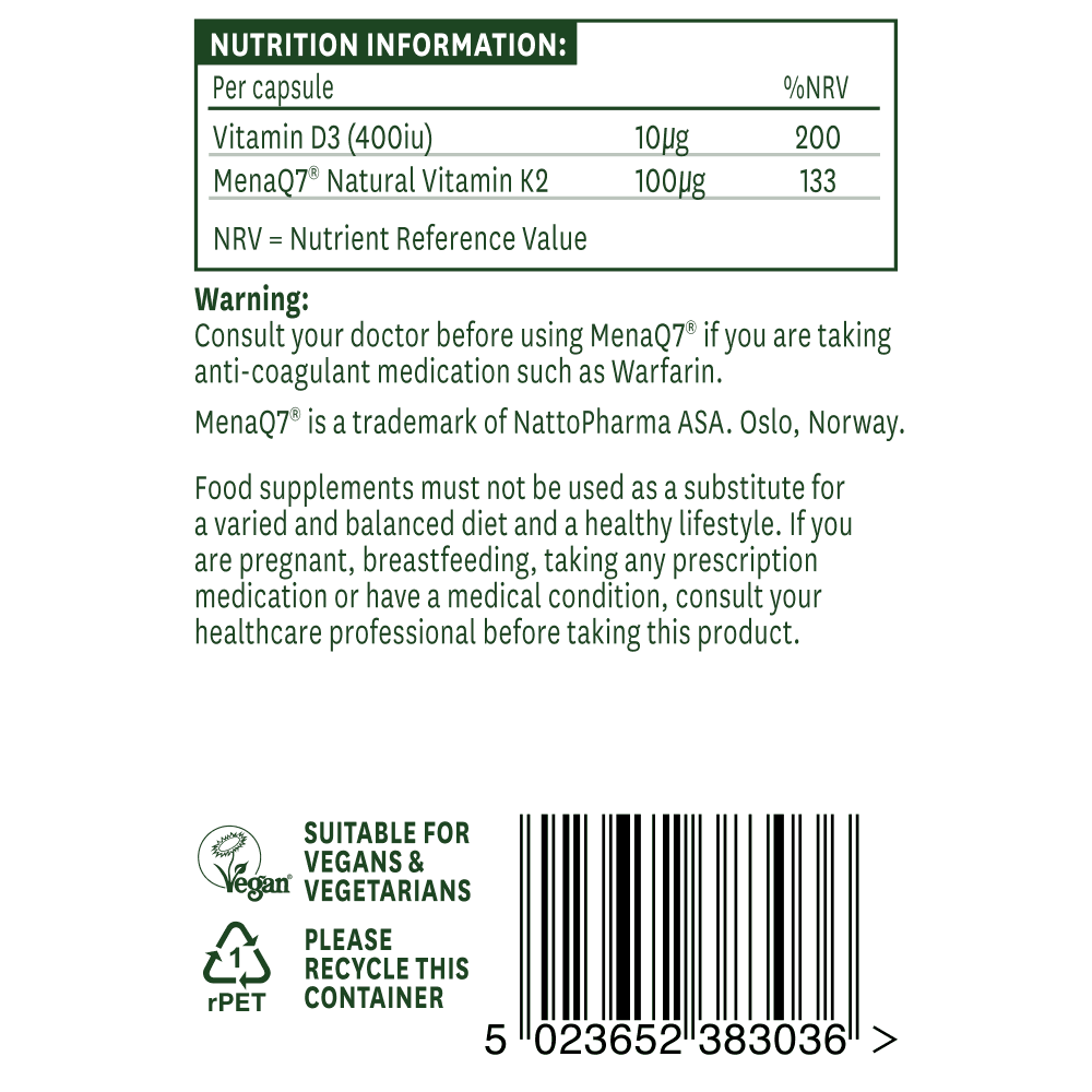 Természetes K2+D3-vitamin (K2+D3-vitamin) 100 mcg 30 kapszula Natures Aid