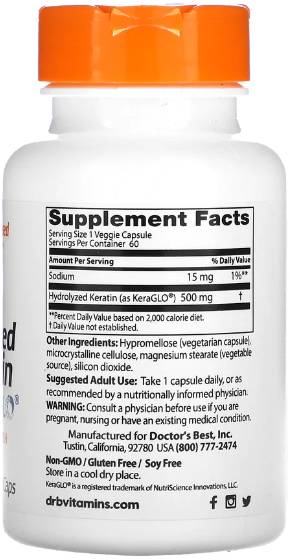 Hydrolyzed Keratin 500 mg | with KeraGLO® - 60 capsules - Nutra Best Europe