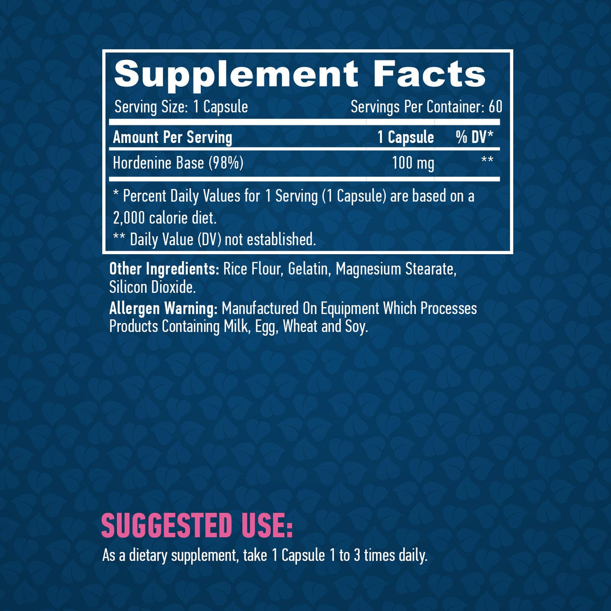 Hordenine 98% / 100mg / 60 Caps. - Nutra Best Europe