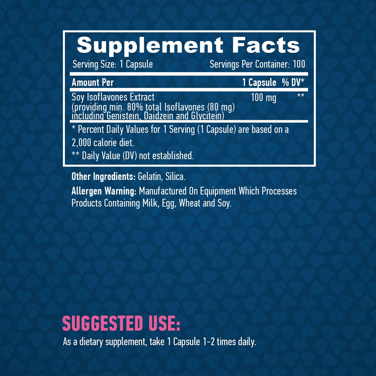 Soy Isoflavones 80% Extract NON-GMO 100mg / 100 Caps. - Nutra Best Europe