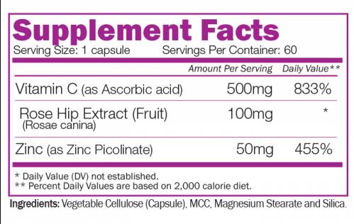 Immune C + Rose Hips and Zinc 60 capsules - Nutra Best Europe