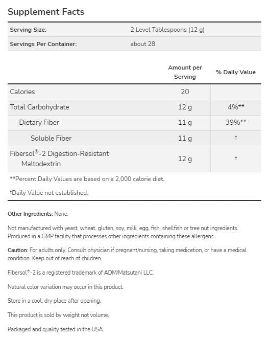 Prebiotic Fiber with Fibersol®-2 - 340 grams - Nutra Best Europe