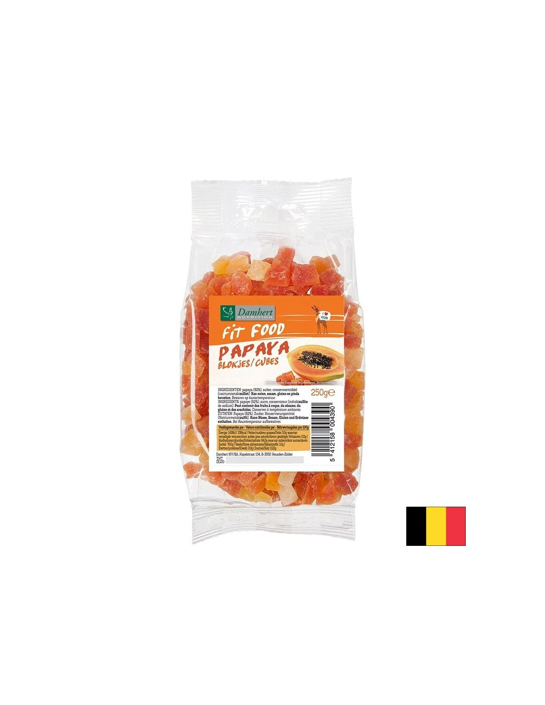 Szárított papaya gyümölcs, kockára vágva, 250 g