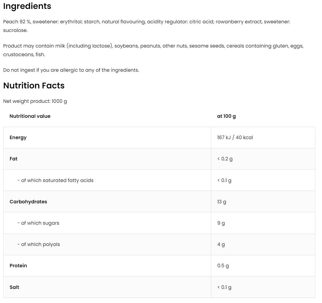 Peach Jelly | 92% Real Fruits ~ No Added Sugar 1000 grams - Nutra Best Europe