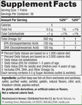 Zero Sugar Omega-3 Fishies 300 mg - 36 Chewable Gel Capsules - Nutra Best Europe