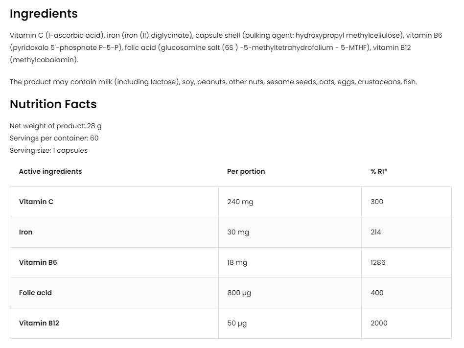 Ferr Aid / Iron Complex 60 capsules - Nutra Best Europe