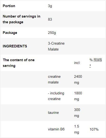 3 kreatin-malát | Tri-Creatine Malate Por - 250 gramm