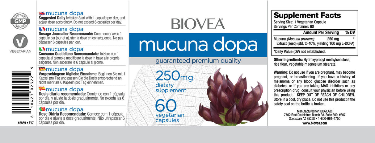 Mucuna Dopa 250 mg / 60 Caps - Nutra Best Europe